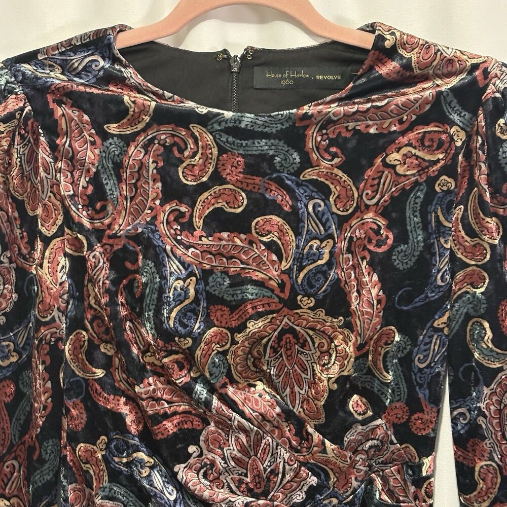 House Of Harlow X Revolve Olivia Bodysuit Velvet Noir Paisley Small Boho Glam - Picture 4 of 12